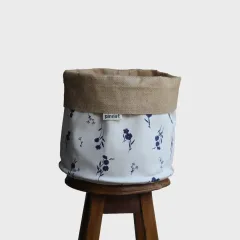 Dekoratif Saksılık JuteBloomXLarge Desenli-Beyaz